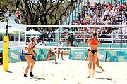 Deutsch: Beachvolleyball bei den Olympischen Jugendspielen 2018; Tag 9, 15. Oktober 2018; Mädchen, Viertelfinale: USA-Spanien 2–1 (21–19/17–21/15–9) English: Beach volleyball at the 2018 Summer Youth Olympics at 15 October 2018 – Girls Quarterfinals: USA-Spain 2–1 (21–19/17–21/15–9)