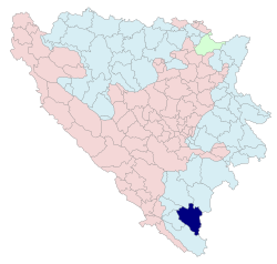 Location of Bileća within Bosnia and Herzegovina
