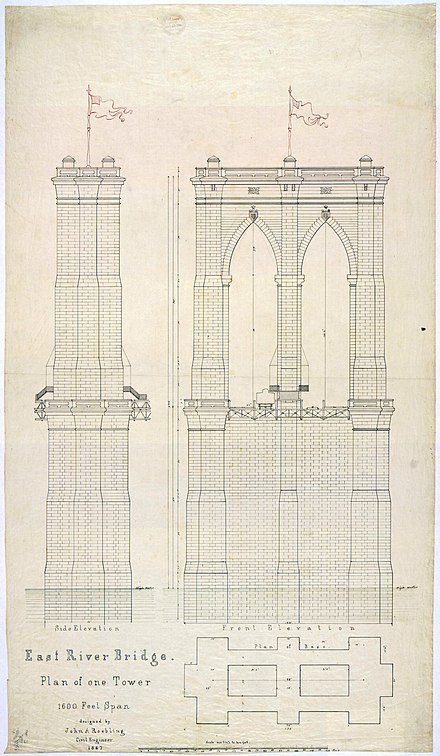 Early Brooklyn Bridge tower plan, 1867