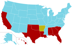 Brucellosis in Wild Swine, distribution in USA.svg