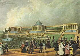 L'ancien Jardin botanique de Bruxelles, lieu du Salon de 1869, lithographie de Henri Borreamans.