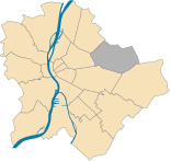 Map of Hungary, position of XVI.  Budapest district highlighted