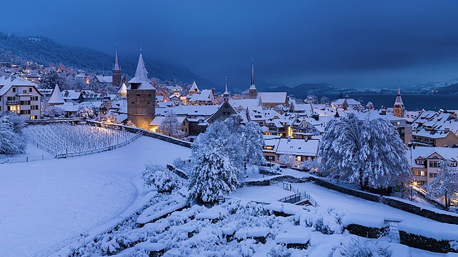 The old town of Zug at blue hour (Switzerland), by Roy Egloff