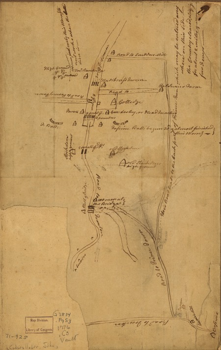 Cadwalader's map was highly detailed, and included cannon and works that the British force had begun to prepare, but had not yet finished. Cadwalader-mapofprinceton.tif