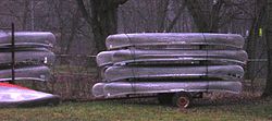 A canoe trailer used to transport 8 canoes at a time Canoe Livery Thornapple River Dscn0195crop.jpg