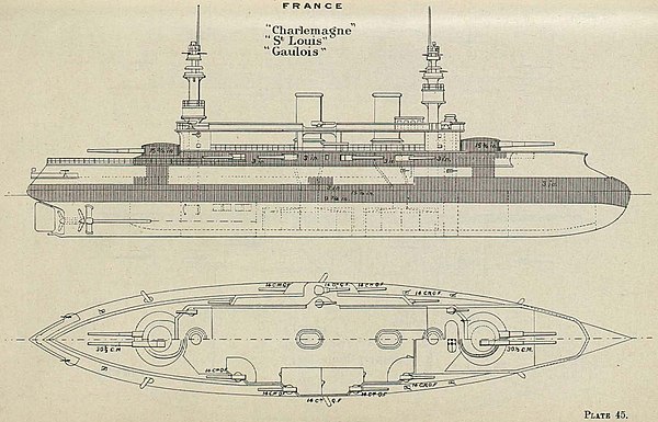 Right elevation and deck plan as depicted in Brassey's Naval Annual 1896