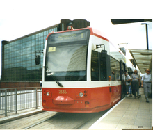 A Croydon Tram at East Croydon stop in 2000 Croydon Tramlink 2000.png