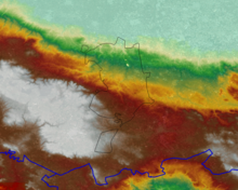 Orografia di Acquaviva delle Fonti. In nero sono segnati i confini comunali, in blu quelli provinciali.