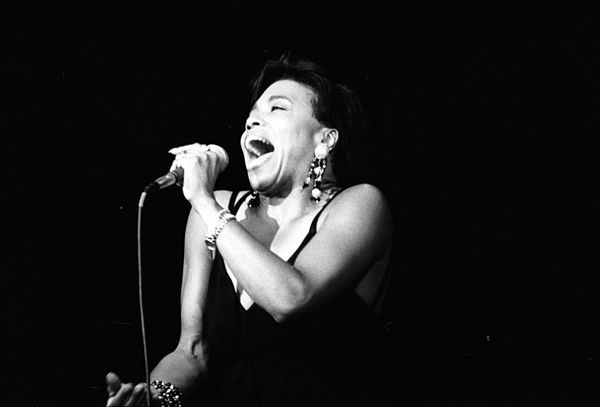 Jazz singer Dee Dee Bridgewater in 1990 at Deauville, Normandy, France