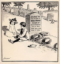 "On Decoration Day" Political cartoon c. 1900 by John T. McCutcheon. Caption: "You bet I'm goin' to be a soldier, too, like my Uncle David, when I grow up."