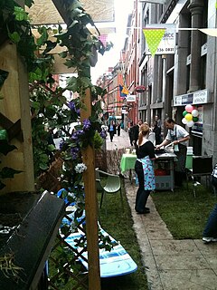 Regular community events now take place on Stanley Street thanks to partial pedestrianisation Delifonseca 5th birthday, Liverpool.jpg
