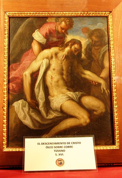 File:Descent from the Cross - Titian - oil on copper - séc. XVI - Treasury - Cathedral of Toledo.JPG