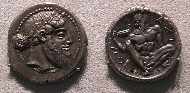 Tetradrachm minted in Naxos from the 5th century BC.[31]