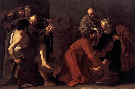 Kristus umývající apoštolům nohy, 1616, olej na plátně, 199 x 297 cm, Gemäldegalerie Berlin