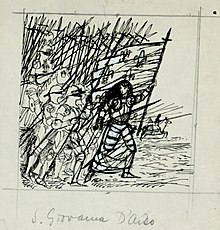 Disegno per copertina di libretto, drawing for Giovanna d'Arco (undated). Disegno per copertina di libretto, disegno di Peter Hoffer per Giovanna d'Arco (s.d.) - Archivio Storico Ricordi ICON012358.jpg