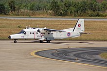 Dornier 228 of the Royal Thai Navy taxiing in at Khon Kaen (8249602028).jpg