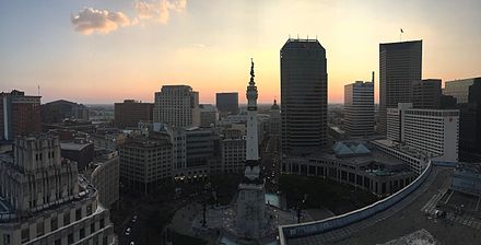 The sun rising over downtown