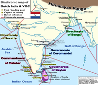 Diachronic map of Dutch India showing its colonial subdivisions and spheres of influence.