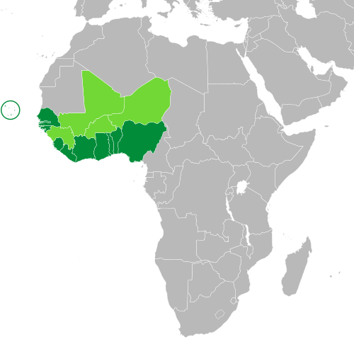 Map of Africa indicating the ECOWAS member states.