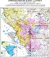 Ethnographic map of the Epirus region, 1878; Albanian-speaking areas in light yellow, mixed Greek-speaking and Albanian-speaking areas in dark yellow.