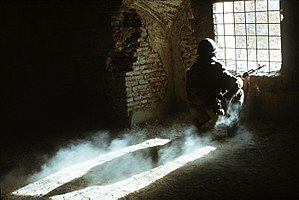 A Soviet soldier on guard in Afghanistan in 1988