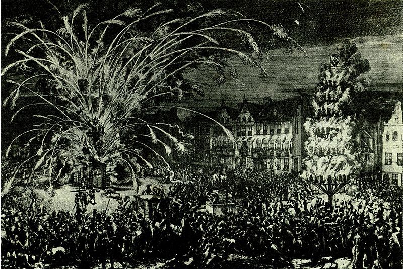 Archivo:Fireworks in brussel 1686 in conmemoration of the liberation of hungary.jpg