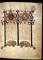 Bible de Cervera , manuscrit séfarade, colophon avec deux étoiles de David et les armes de Castille et Leon (Espagne), 1299-1300