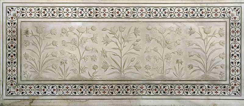 File:Flowers in marble, Taj Mahal, Agra, India.jpg