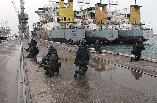 GROM special operations unit secures a section of the port of Umm Qasr in Iraq, 2003