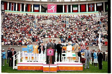 George H. W. Bush participates in the Opening Ceremonies for Olympic soccer tournament in 1984