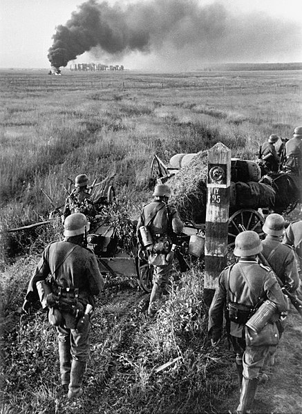 German soldiers crossing the Soviet border in Lviv Oblast of Ukraine during Operation Barbarossa on 22 June 1941