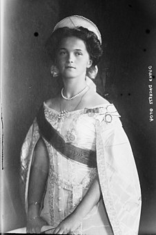 Grand Duchess Olga Nikolaevna of Russia in Russian court dress in 1910