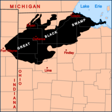 A map of the Great Black Swamp, indicating its extent before the nineteenth century. GreatBlackSwampMap.png