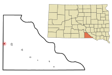 Gregory County South Dakota Sisällytetyt ja rekisteröimättömät alueet Dallas Highlighted.svg