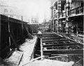 Ground level view of the foundational frame work and first two floors at the Smith Tower construction site, Seattle, Washington (SEATTLE 4904).jpg