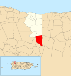 Guajataca'nın Quebradillas belediyesi içindeki konumu kırmızıyla gösterilmiştir