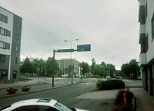 Intersection with traffic signs and traffic lights in Klaukkala, Finland Gunnarilantie, Klaukkala (1).jpg