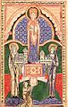 Miniatura del s. XIII amb els fundadors de l'orde cistercenc i la Mare de Déu (d'esquerra a dreta: Alberic, Esteve i Robert)