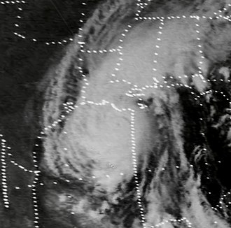 Satellite imagery of Hurricane Carmen approaching the Gulf Coast of the United States Hurricane Carmen near United States Landfall 1974.jpg