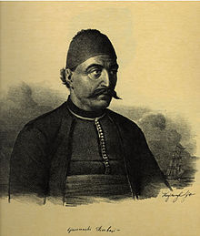 gravură veche: portretul unui om mustațos