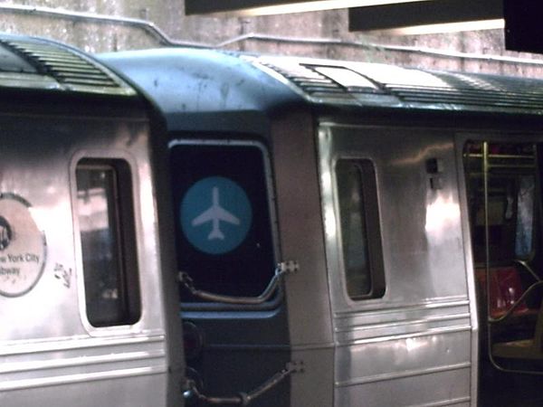 The JFK Express bullet on an R68 serving the Franklin Avenue Shuttle