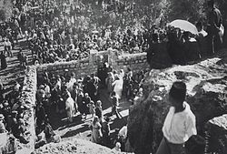 Jews in Nahalat Shimon on their way to the Tomb of Simeon the Just, 1927 Jews throng to the tomb of Simeon the Just, 1927.jpg