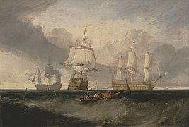 Le Victory de retour de Trafalgar en trois positions William Turner, vers 1806 Centre d'art de Yale[4]