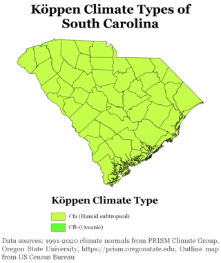 <span class="mw-page-title-main">Climate of South Carolina</span> Overview of the climate of the U.S. state of South Carolina