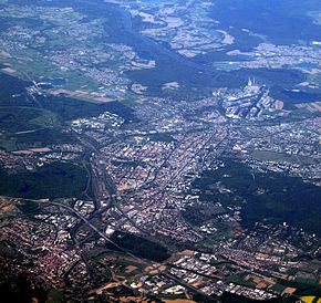 Visuale dall'alto di Karlsruhe (vista da est).