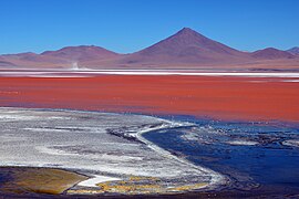 The Laguna Colorada ("Red Lagoon") features a bright red color derived from algae and mineral deposits.