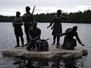 Sculpture group at the lake Samji