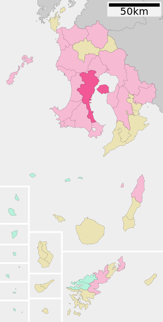 Situering van Kagoshima in de prefectuur Kagoshima