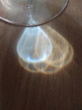 Light refraction through a glass of water