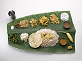 Vegetarian south Indian meal served on banana leaf